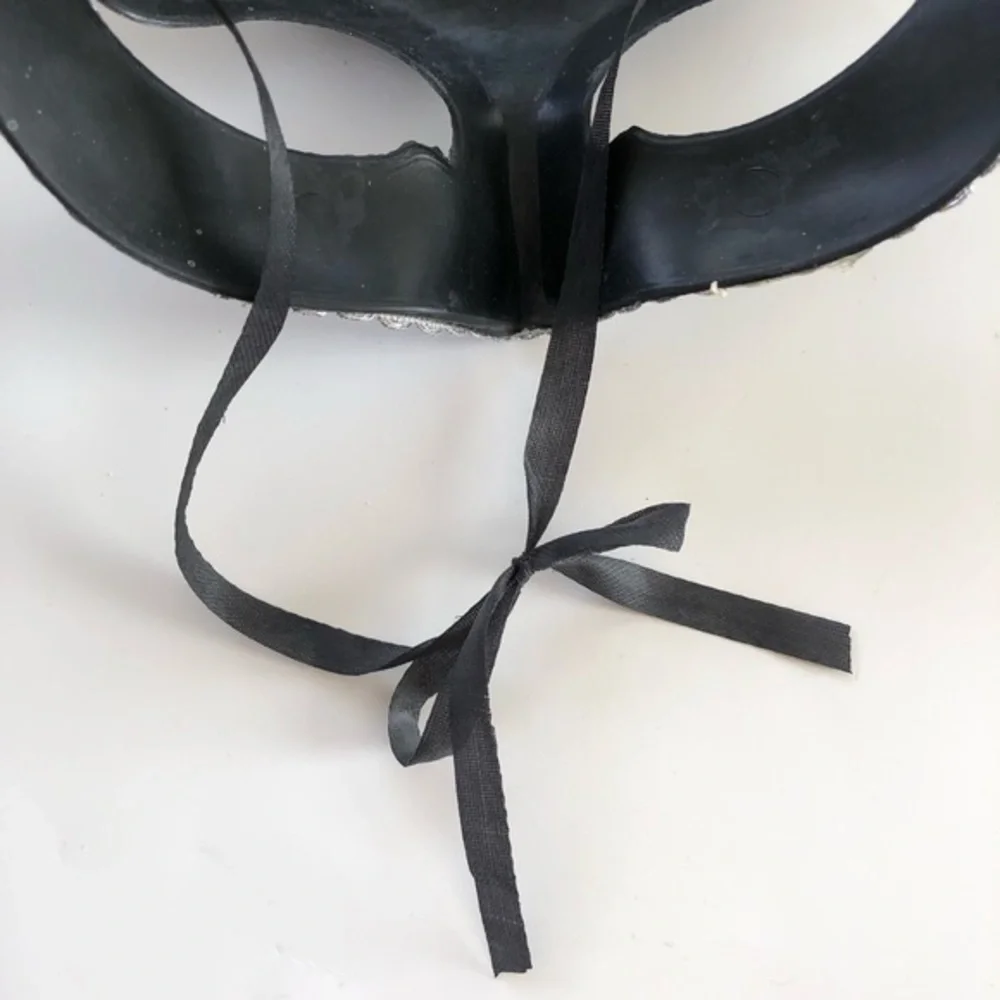 Masquerade Mask Black & Silver with Feathers